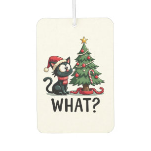 Funny Black Cat Gift Pushing Christmas Tree Over C Car Air Freshener