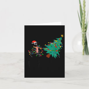 Funny Black Cat Gift Pushing Christmas Tree Over C Card