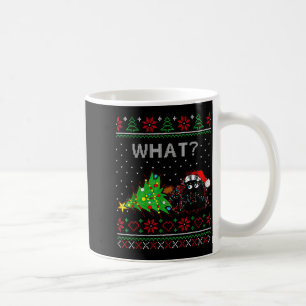 Funny Black Cat Gift Pushing Christmas Tree Over C Coffee Mug