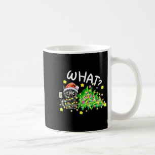 Funny Black Cat Gift Pushing Christmas Tree Over C Coffee Mug
