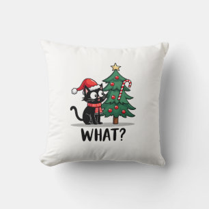 Funny Black Cat Gift Pushing Christmas Tree Over C Cushion