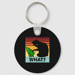 Funny Black Cat Gift Pushing Christmas Tree Over C Key Ring