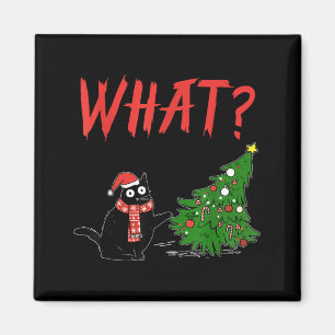 Funny Black Cat Gift Pushing Christmas Tree Over C Magnet