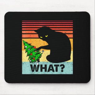 Funny Black Cat Gift Pushing Christmas Tree Over C Mouse Mat