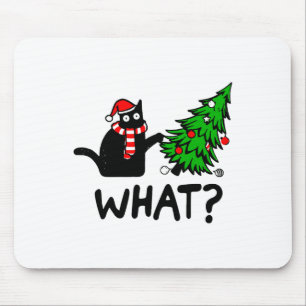 Funny Black Cat Gift Pushing Christmas Tree Over C Mouse Mat