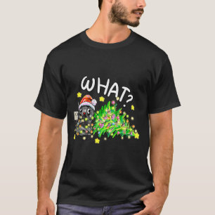 Funny Black Cat Gift Pushing Christmas Tree Over C T-Shirt