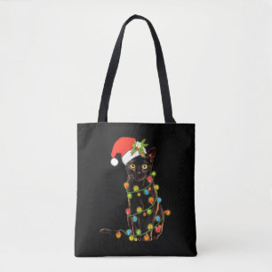 Funny Black Cat Gift Pushing Christmas Tree Tote Bag