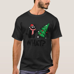 Funny Black Cat Gifts Pushing Christmas Tree Over  T-Shirt
