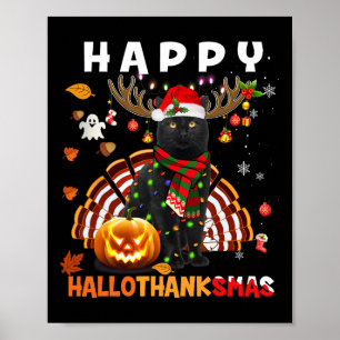 Funny Black Cat Halloween Christmas Cat Happy Hall Poster