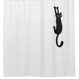 Funny Black Cat Hanging On Crazy Kitty Shower Curtain