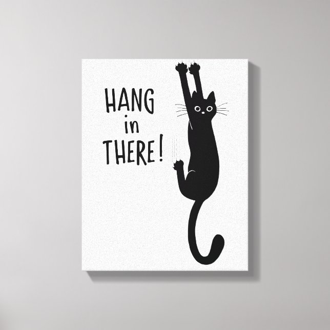 Funny Black Cat Hanging On | Hang in There! Canvas Print (Front)