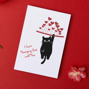 Funny Black Cat Hanging Out Valentine's Day Holiday Card