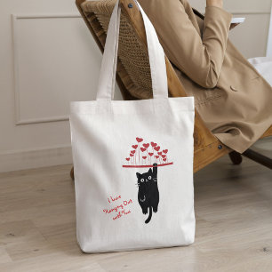 Funny Black Cat Hanging Out Valentine's Day Tote Bag