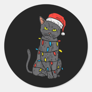 Funny Black Cat Happy Christmas Funny Cat Men Boys Classic Round Sticker