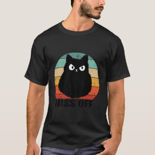 Funny Black Cat Hiss Off Meow Cat Vintage Retro St T-Shirt