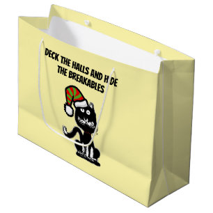 Funny Black Cat Holiday Humour Festive Cat Large Gift Bag