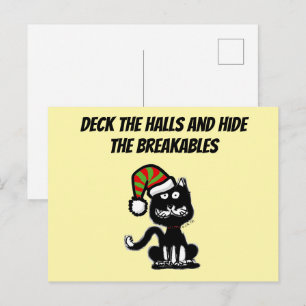 Funny Black Cat Holiday Humour Festive Cat Postcard