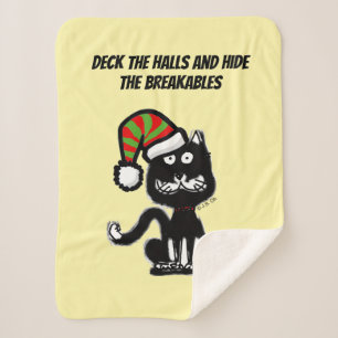 Funny Black Cat Holiday Humour Festive Cat Sherpa Blanket
