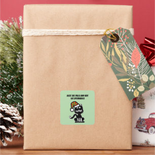 Funny Black Cat Holiday Humour Festive Cat Square Sticker