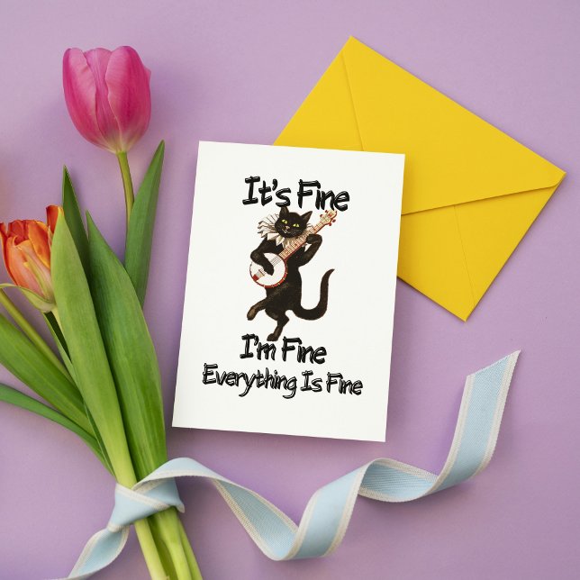 Funny Black Cat "I’m Fine" Holiday Greeting Card (Funny Black Cat "I’m Fine" Holiday Greeting Card)