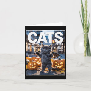 Funny Black Cat In Bat Costume Cute Halloween Zine Card