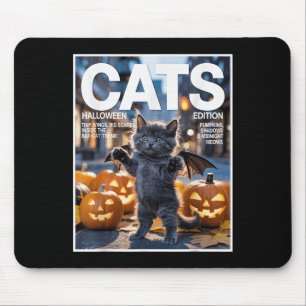 Funny Black Cat In Bat Costume Cute Halloween Zine Mouse Mat