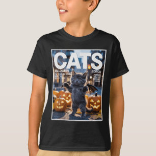 Funny Black Cat In Bat Costume Cute Halloween Zine T-Shirt