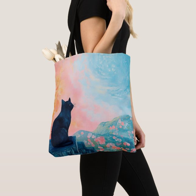 Funny Black Cat in Nature Tote Bag (Close Up)