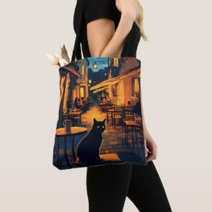 Funny Black cat in the Restaurant Tote Bag