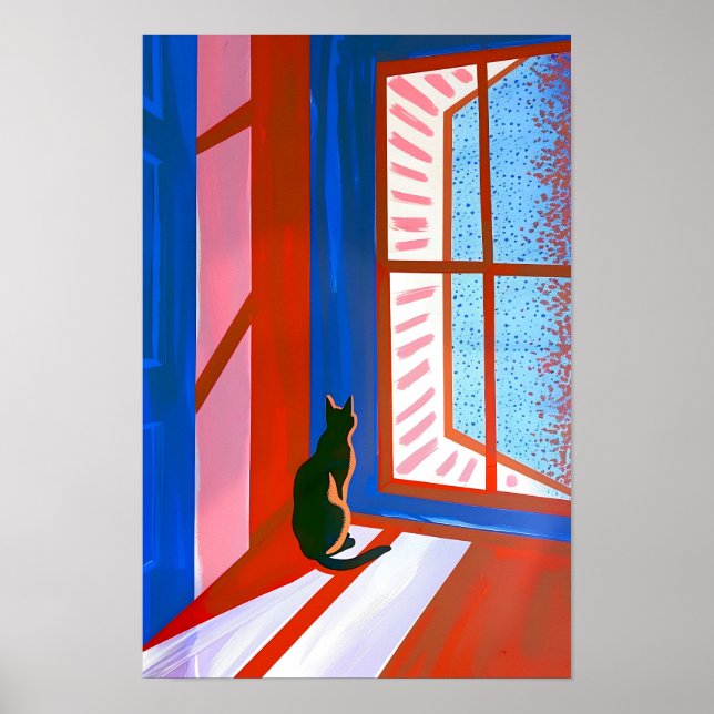 Funny Black cat in the window  Poster (Front)
