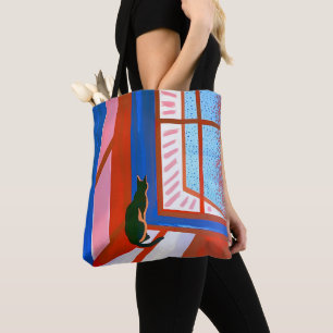 Funny Black cat in the window Tote Bag