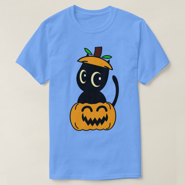 Funny Black Cat Is In A Pumpkin  T-Shirt (Design Front)