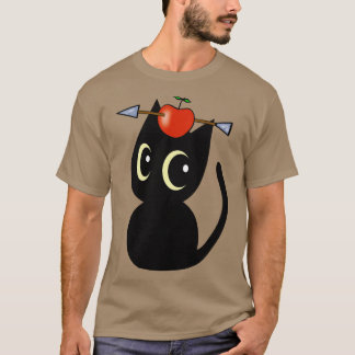 Funny Black Cat Is Playing William Tell With An Ap T-Shirt