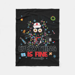 Funny Black Cat Its Fine Everything Nurse Christma Fleece Blanket