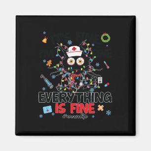 Funny Black Cat Its Fine Everything Nurse Christma Magnet