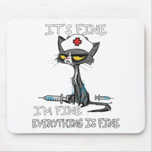 Funny Black Cat It's Fine I'm Fine Everything Is F Mouse Mat