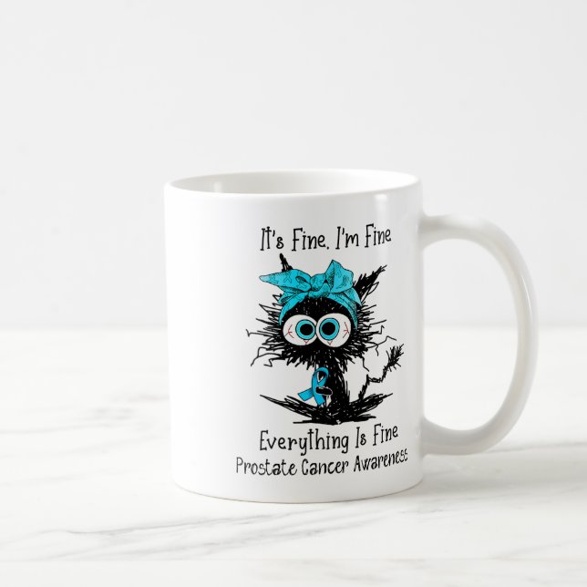 Funny Black Cat Its Fine I'm Fine Prostate Cancer  Coffee Mug (Right)