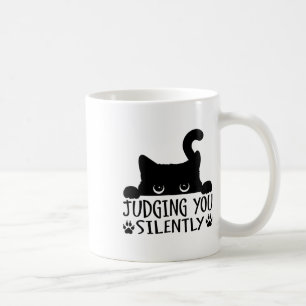 Funny Black Cat Judging You Silently Sarcastic Cat Coffee Mug
