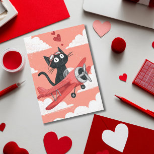 Funny black cat Kids School Valentine's Day Holiday Card