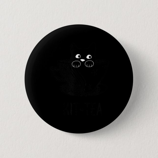 Funny Black Cat Kit-Tea Graphic 6 Cm Round Badge (Front)