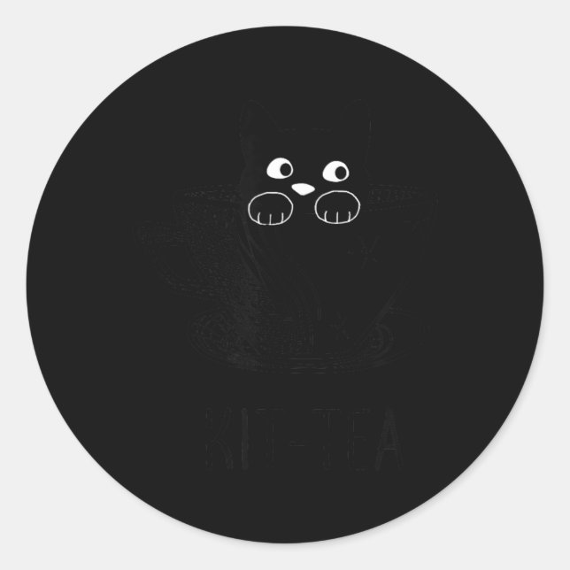 Funny Black Cat Kit-Tea Graphic Classic Round Sticker (Front)