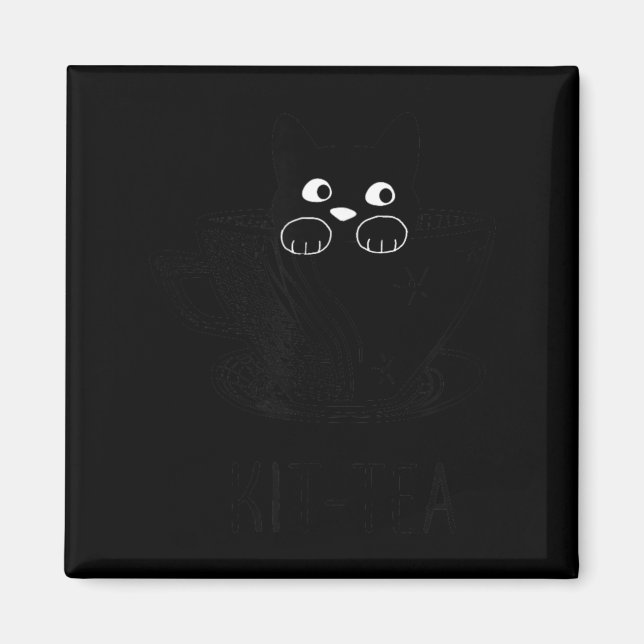 Funny Black Cat Kit-Tea Graphic Magnet (Front)