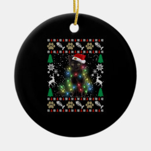 Funny Black Cat Kitten Ugly Christmas Sweater Fair Ceramic Tree Decoration