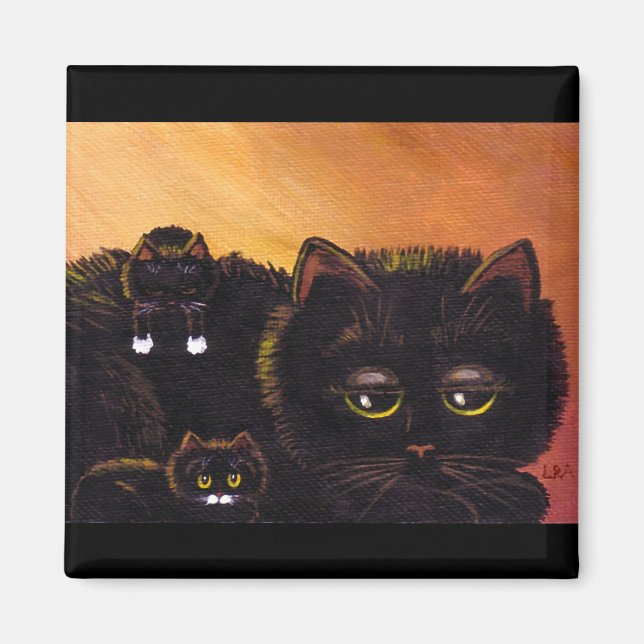 Funny Black Cat Kittens Creationarts Magnet (Front)