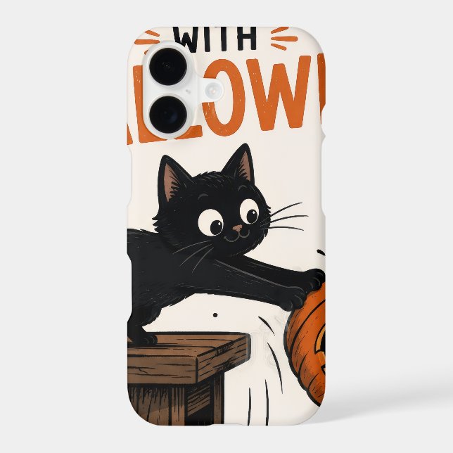 Funny Black Cat Knocking Over Pumpkin Halloween (Back)