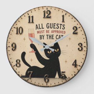 Funny Black Cat Large Clock