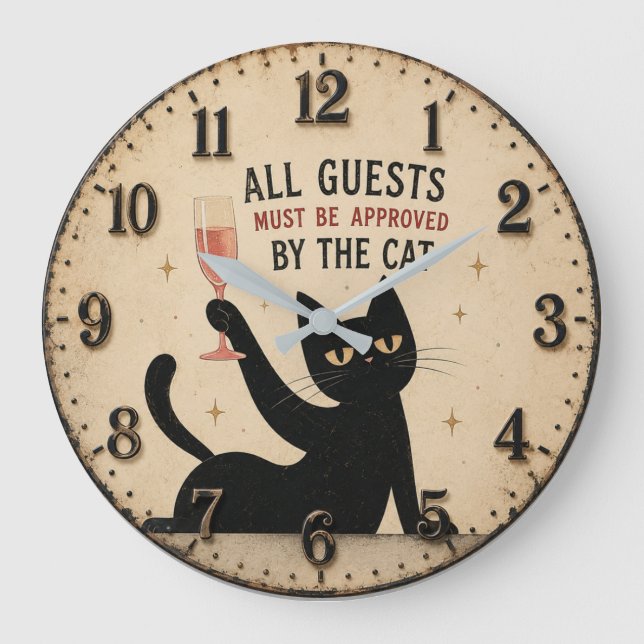 Funny Black Cat  Large Clock (Front)