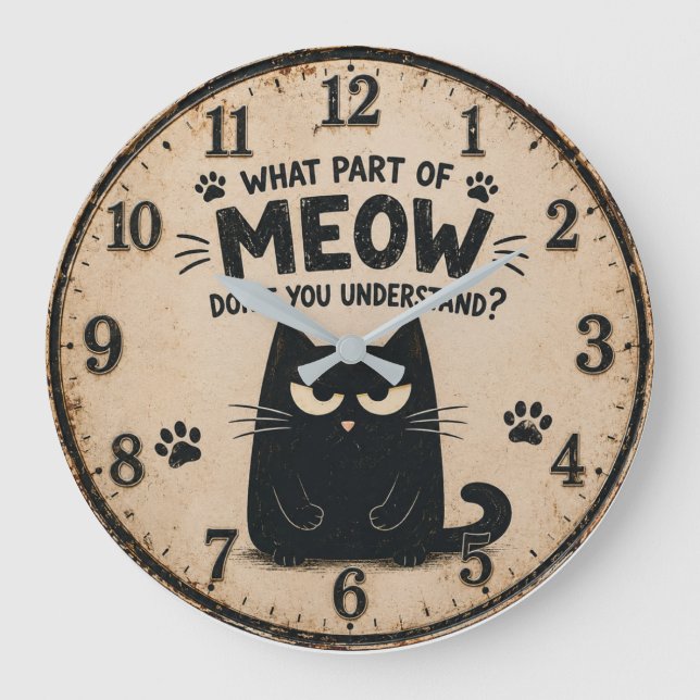 Funny Black Cat Large Clock (Front)