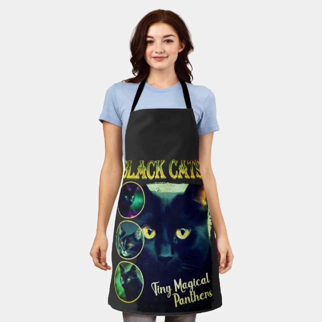 Funny Black Cat Lover Faux Bootleg 90s Graphic Apron (Worn)