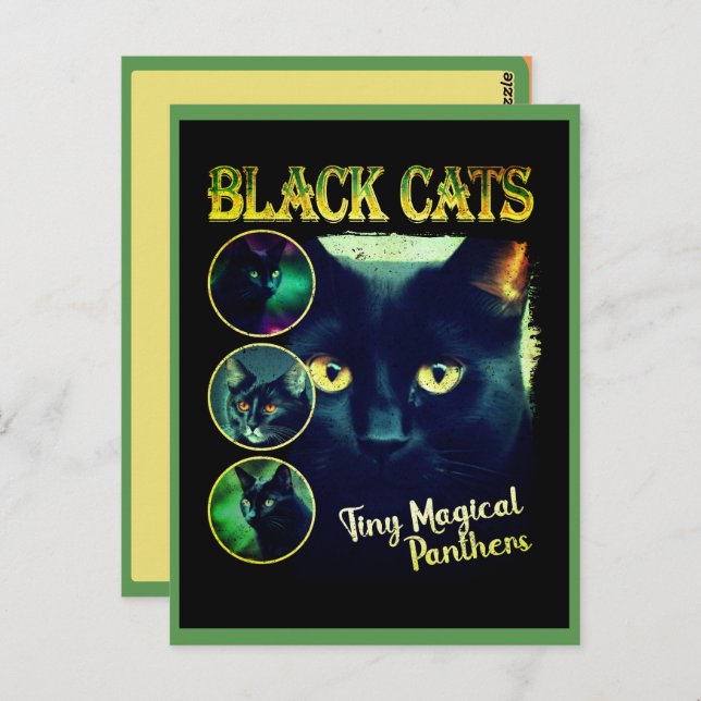 Funny Black Cat Lover Faux Bootleg 90s Graphic Postcard (Front/Back)